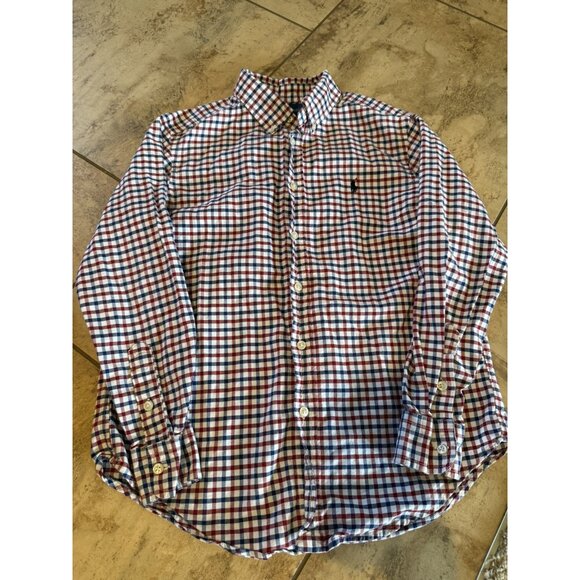 Ralph Lauren Youth Shirt Size LARGE 14 Blue/Red Plaid Long Sleeve Button Down - Picture 1 of 6